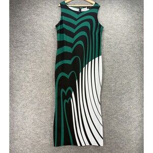 Ashley Stewart Dress Women 18/20 Plus Green Striped Maxi Long Sleeveless Zipper